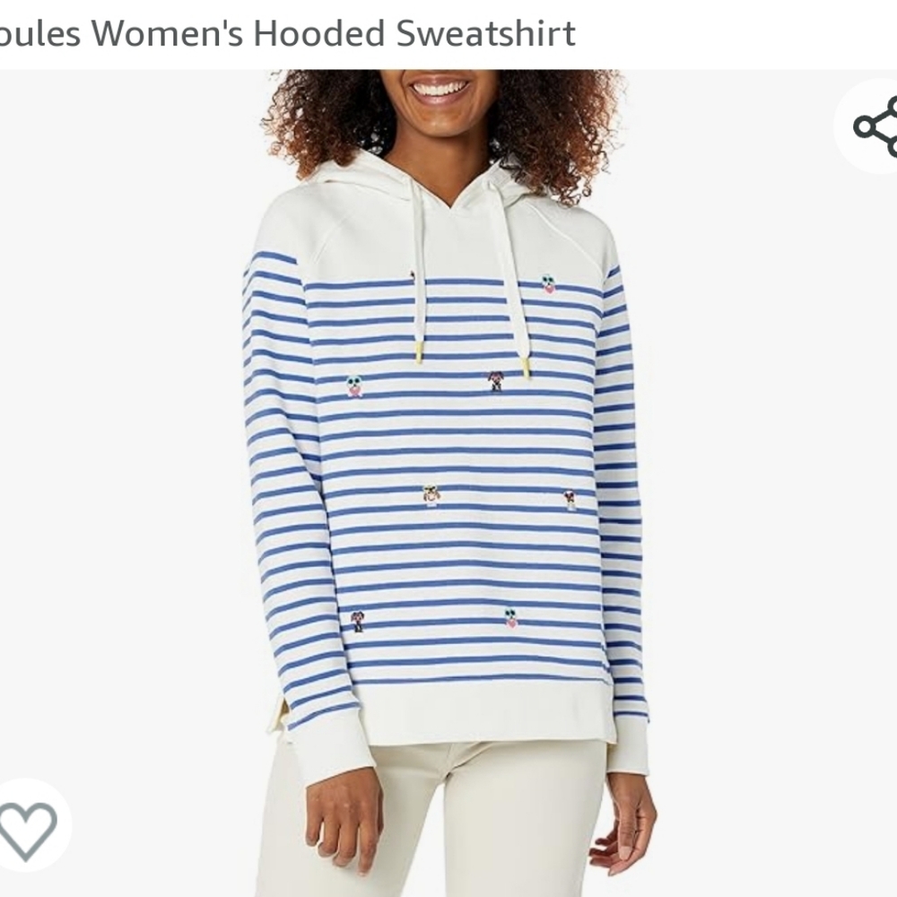 JOULES rowley embroidered raglan hooded sweatshirt in blue dog stripe size 14